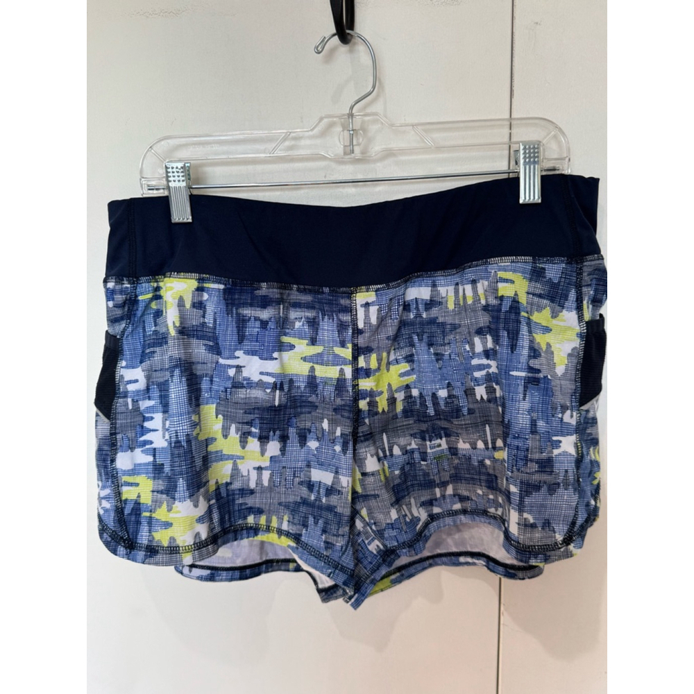 Women's Athleta Running Shorts Size L Blue White pattern pockets inner lining